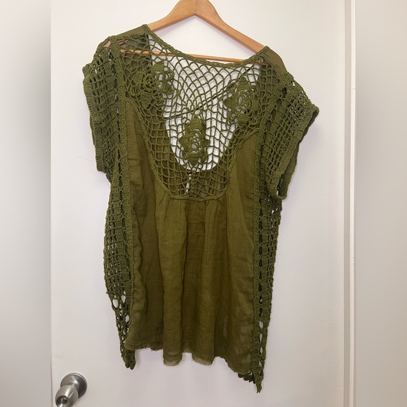 Free People Olive Green Crochet Lace Swim Cover Up Boho Tunic Top S - Picture 2 of 9